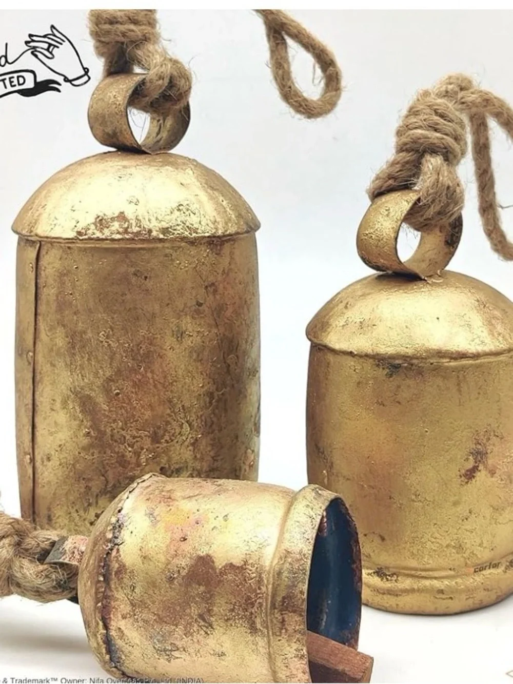 NWOB Handicrafts Vintage Rustic Metal Harmony Cow Bells Set of 3 Huge Rustic